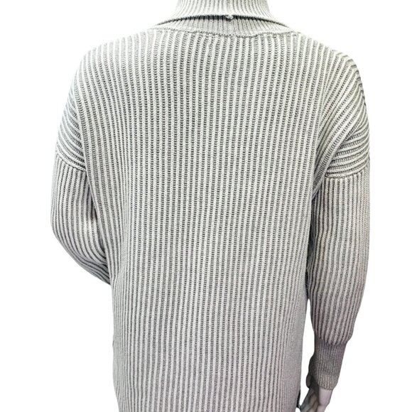 Tahari Womens Cardigan Sweater Open Front Gray White Ribbed Knit Size M - Picture 8 of 11